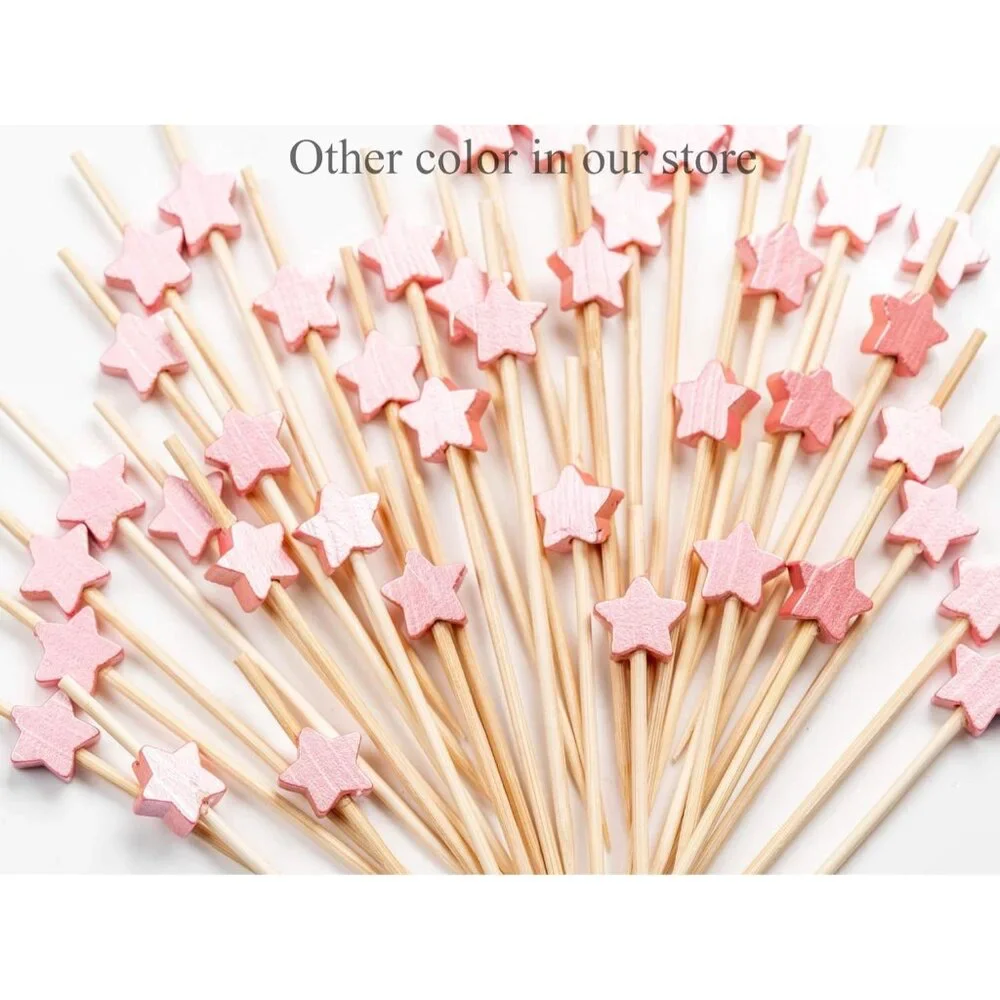 Premium Bamboo Cocktail Picks - 100 Eco-Friendly, Gold Star Sticks for Events